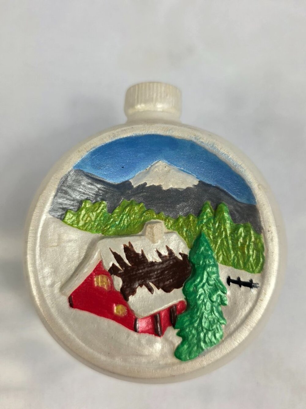 Vintage 1975 Duncan Ceramics Christmas Ornament Winter Mountain Cabin